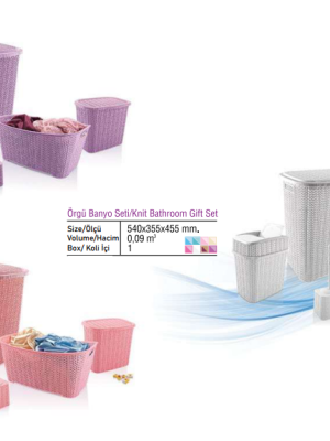 5 Parça Örgü Desenli Plastik Banyo Seti Çamaşır Sepeti Deterjanlık Çöp Kovası Klozet Fırçası - Gri 5 Parça Örgü Desenli Plastik Banyo Seti Çamaşır Sepeti Deterjanlık Çöp Kovası Klozet Fırçası - Gri