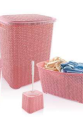 5 Parça Örgü Desenli Plastik Banyo Seti Çamaşır Sepeti Deterjanlık Klik Çöp Kovası Klozet Fırçası
