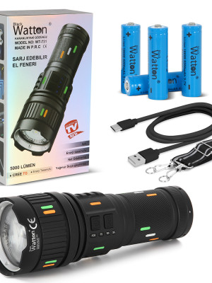 5000 Lümen Cree Tg Led Şarj Göstergeli El Feneri Wt-731