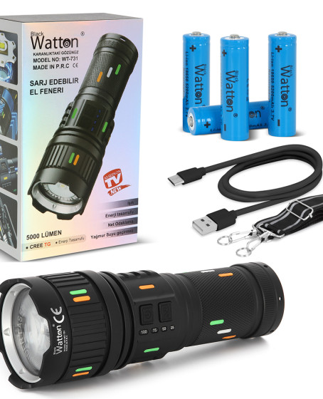 5000 Lümen Cree Tg Led Şarj Göstergeli El Feneri Wt-731 5000 Lümen Cree Tg Led Şarj Göstergeli El Feneri Wt-731