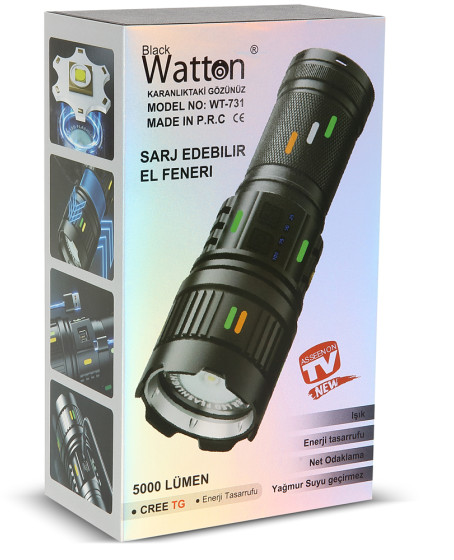 5000 Lümen Cree Tg Led Şarj Göstergeli El Feneri Wt-731 5000 Lümen Cree Tg Led Şarj Göstergeli El Feneri Wt-731