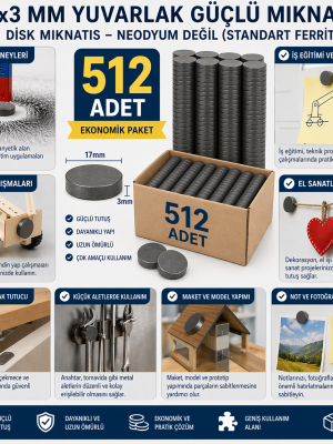 512 Adet Mıknatıs 17x3 mm Yuvarlak Güçlü Mıknatıs Disk Mıknatıs