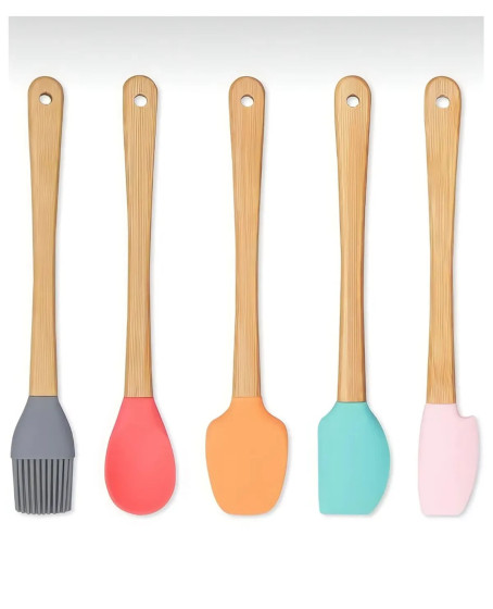 5'li Renkli Ahşap Saplı Silikon Uçlu Spatula Fırçalı Kaşık Seti -Yemek Hazırlık Seti 21 Cm 5'li Renkli Ahşap Saplı Silikon Uçlu Spatula Fırçalı Kaşık Seti -Yemek Hazırlık Seti 21 Cm