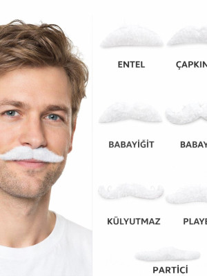 6’lı Yapışkanlı Beyaz Parti Bıyık Seti – Farklı Modeller