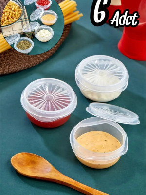 6 lı Yelpaze Kapaklı Şeffaf Mini Sosluk- Ketçap Mayonez Kabı- Kahve Yanı Şeker Lokumluk