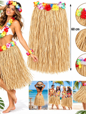 60 cm Naturel Saman Görünümlü Hawaii Etek Hula