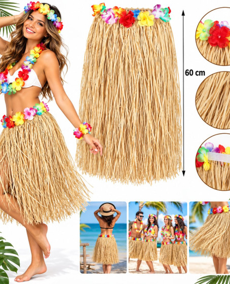 60 cm Naturel Saman Görünümlü Hawaii Etek Hula