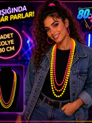 80'ler 90'lar UV Glow Parti Kolyesi 3'lü Set