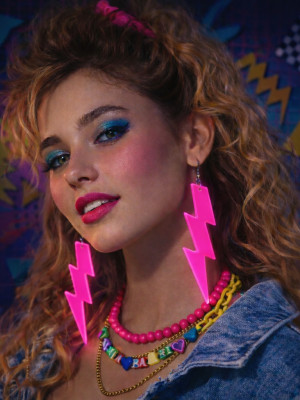 80’ler 90'lar Retro Neon Pembe Şimşek Küpe 10 cm 80’ler 90'lar Retro Neon Pembe Şimşek Küpe 10 cm