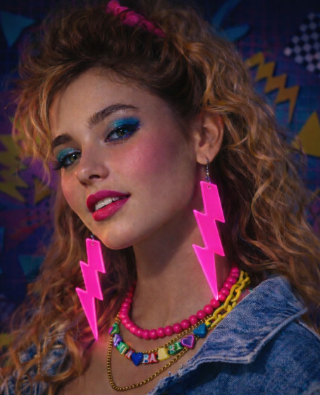 80’ler 90'lar Retro Neon Pembe Şimşek Küpe 10 cm