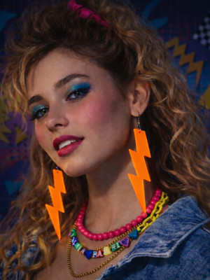 80’ler 90'lar Retro Neon Turuncu Şimşek Küpe 10 cm 80’ler 90'lar Retro Neon Turuncu Şimşek Küpe 10 cm