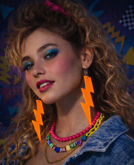 80’ler 90'lar Retro Neon Turuncu Şimşek Küpe 10 cm