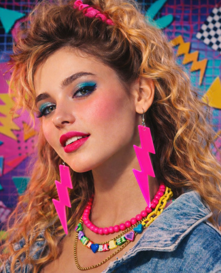 80’ler 90'lar Retro Neon Pembe Şimşek Küpe 10 cm