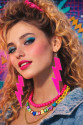 80’ler 90'lar Retro Neon Pembe Şimşek Küpe 10 cm