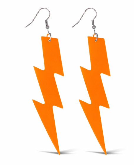 80’ler 90'lar Retro Neon Turuncu Şimşek Küpe 10 cm