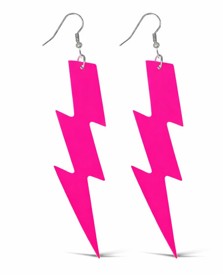 80’ler 90'lar Retro Neon Pembe Şimşek Küpe 10 cm