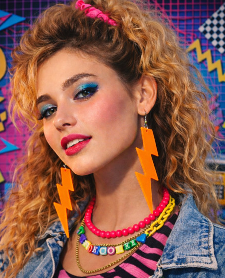 80’ler 90'lar Retro Neon Turuncu Şimşek Küpe 10 cm