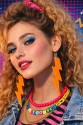 80’ler 90'lar Retro Neon Turuncu Şimşek Küpe 10 cm