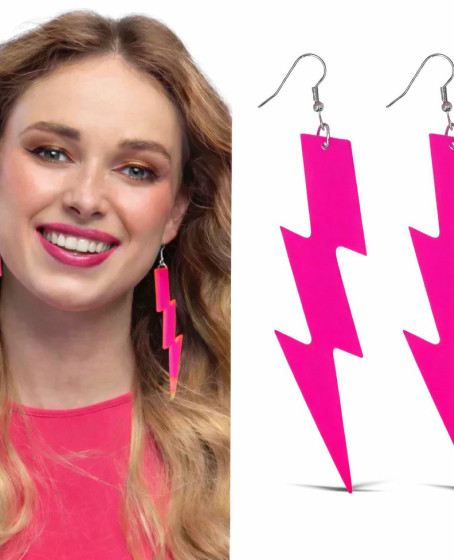 80’ler 90'lar Retro Neon Pembe Şimşek Küpe 10 cm
