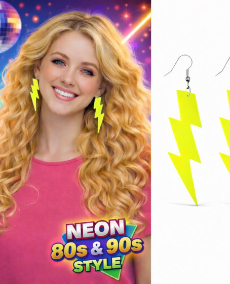 80’ler 90'lar Retro Neon Sarı Şimşek Küpe 10 cm