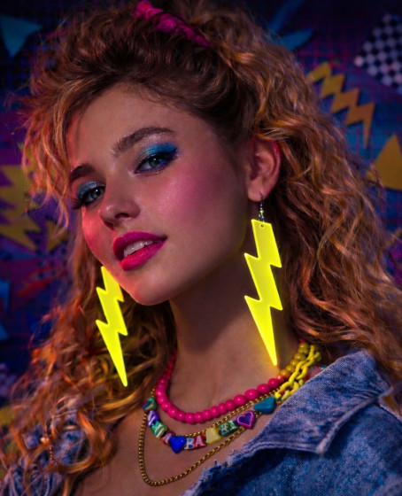 80’ler 90'lar Retro Neon Sarı Şimşek Küpe 10 cm