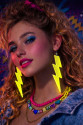 80’ler 90'lar Retro Neon Sarı Şimşek Küpe 10 cm