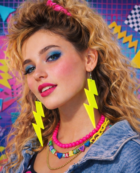 80’ler 90'lar Retro Neon Sarı Şimşek Küpe 10 cm