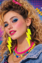 80’ler 90'lar Retro Neon Sarı Şimşek Küpe 10 cm