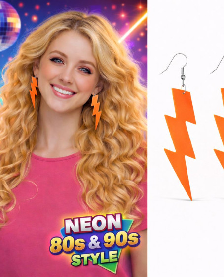 80’ler 90'lar Retro Neon Turuncu Şimşek Küpe 10 cm