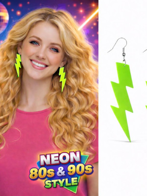 80’ler 90'lar Retro Neon Yeşil Şimşek Küpe 10 cm