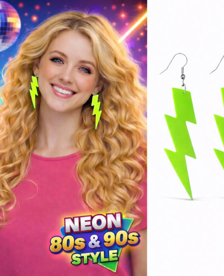 80’ler 90'lar Retro Neon Yeşil Şimşek Küpe 10 cm
