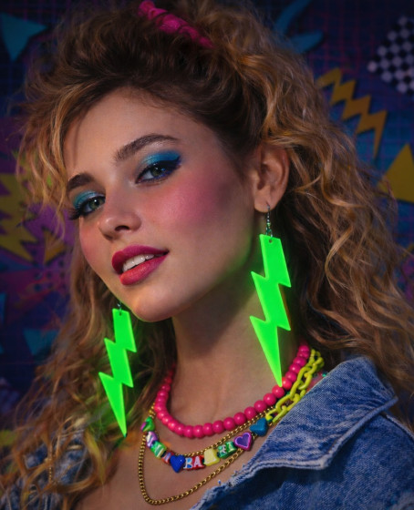 80’ler 90'lar Retro Neon Yeşil Şimşek Küpe 10 cm
