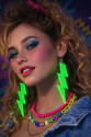80’ler 90'lar Retro Neon Yeşil Şimşek Küpe 10 cm