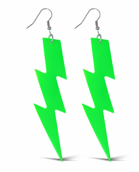 80’ler 90'lar Retro Neon Yeşil Şimşek Küpe 10 cm