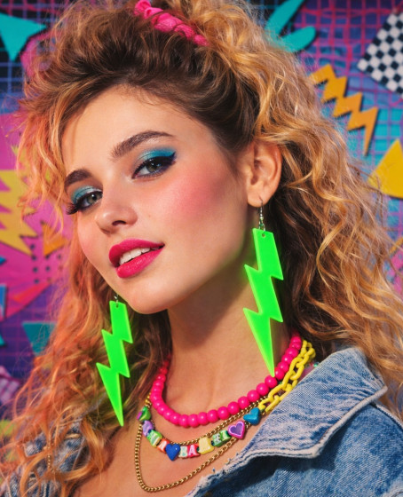 80’ler 90'lar Retro Neon Yeşil Şimşek Küpe 10 cm