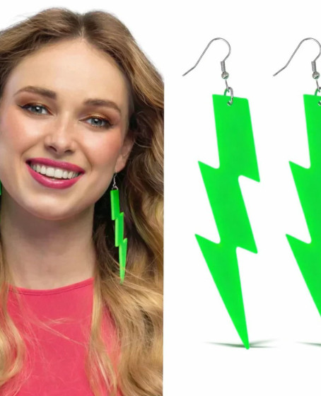 80’ler 90'lar Retro Neon Yeşil Şimşek Küpe 10 cm