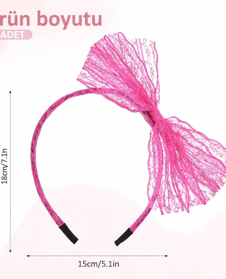 80’ler 90’lar Neon Pembe Dantel Taç Fiyonklu