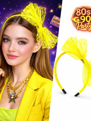 80’ler 90’lar Neon Sarı Dantel Taç Fiyonklu