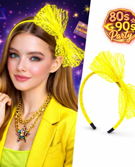80’ler 90’lar Neon Sarı Dantel Taç Fiyonklu