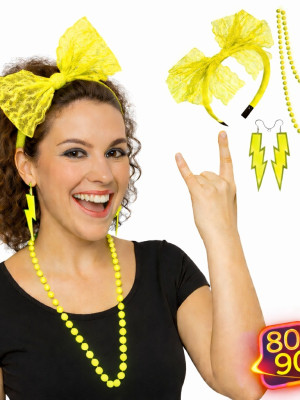 80’ler 90’lar Neon Sarı Parti Seti – Kolye Küpe Taç 80’ler 90’lar Neon Sarı Parti Seti – Kolye Küpe Taç