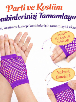 80’ler 90’lar Retro Mor File Parmaksız Kısa Eldiven 11 cm