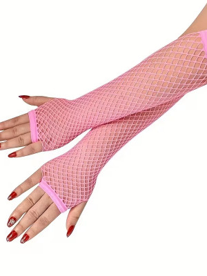 80’ler 90’lar Retro Neon Pembe File Parmaksız Eldiven 26 cm