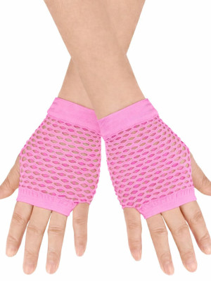 80’ler 90’lar Retro Neon Pembe File Parmaksız Kısa Eldiven 11 cm