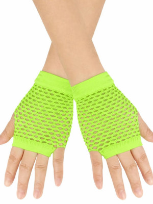 80’ler 90’lar Retro Neon Yeşil File Parmaksız Kısa Eldiven 11 cm