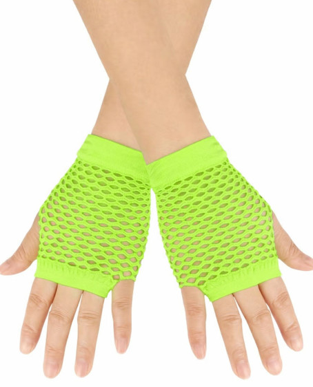 80’ler 90’lar Retro Neon Yeşil File Parmaksız Kısa Eldiven 11 cm