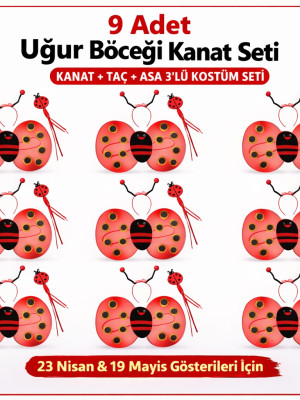 9’lu Uğur Böceği Ateş Böceği Kostüm Seti – Kanat Taç Asa