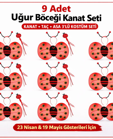 9’lu Uğur Böceği Ateş Böceği Kostüm Seti – Kanat Taç Asa 9’lu Uğur Böceği Ateş Böceği Kostüm Seti – Kanat Taç Asa
