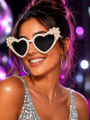 After Party İnci Taşlı Kalp Gözlüğü