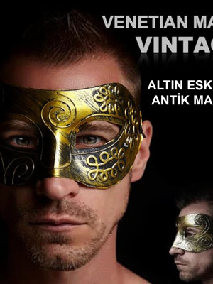 Altın Eskitme Yüz Maskesi - Antik Tarz Balo Maskesi Altın Eskitme Yüz Maskesi - Antik Tarz Balo Maskesi