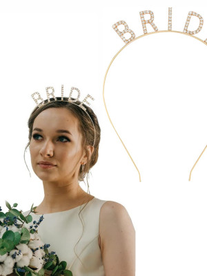 Altın Gold Renk Bekarlığa Veda Kristal Taş Bride Tacı İthal 16x10 cm